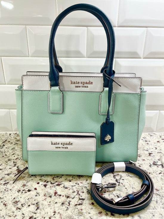 kate spade Handbags - Kate Spade Cameron Large Color Block Satchel Crossbody Bag and Wallet EUC Set
